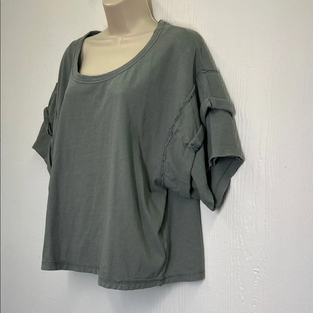 Free People - Scoop Neck Sage Green Lightweight Ruffle Short Sleeve Blouse Small